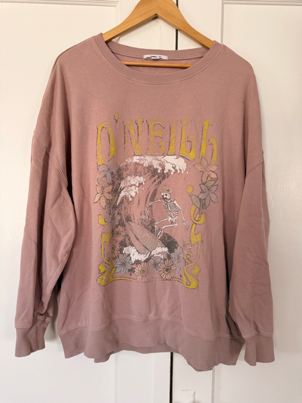 O'Neill Mauve Graphic Crewneck Sweatshirt with Yellow Accents